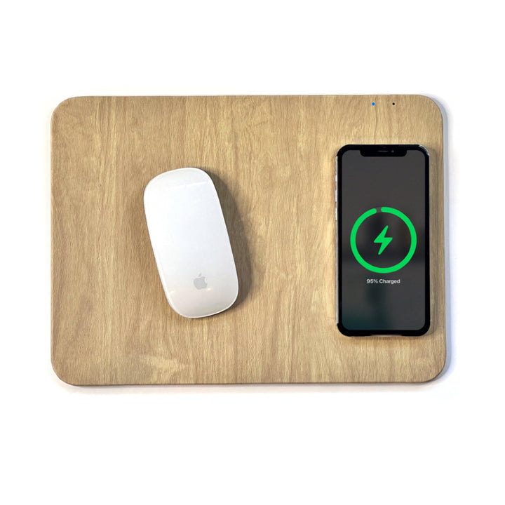 Power Pad™ Qi Charger Mouse Pad: Natural Wood